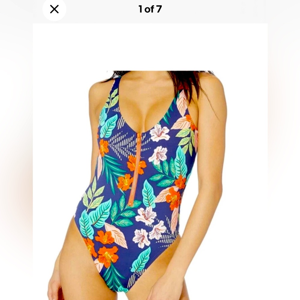 HOBIE "HIBISCUS JUNGLE" ZIP FRONT ONE PIECE SURF SWIMSUIT